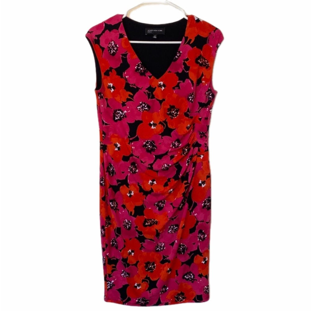 Jones New York Floral Midi Dress - Pink and Orange-Red  Size M